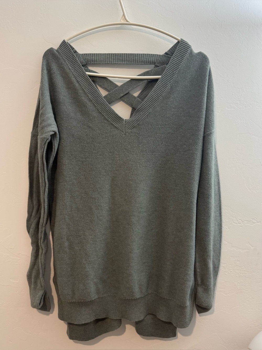 Grey Crisscross Back Sweater | Cozy Knit | Quiet Luxury | Old Money Aesthetic
